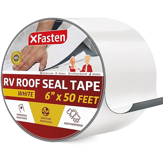 XFasten RV Roof Sealant Tape White 4 Inch x 50 Foot Waterproof Repair Tape - with XFasten RV Seal Repair Tape White 6 Inch x 50 Foot Waterproof Roof and Seam Repair Tape | Sold by Uncle Wiener's Wholesale