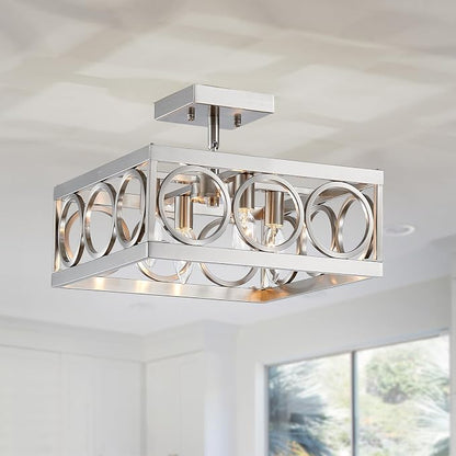 XINGQI 4-Light Semi Flush Mount Ceiling Light – Modern Brushed Nickel Square Chandelier with Metal Frame, E12 Base, 13-Inch - Home decor with | Sold by Uncle Wiener's Wholesale