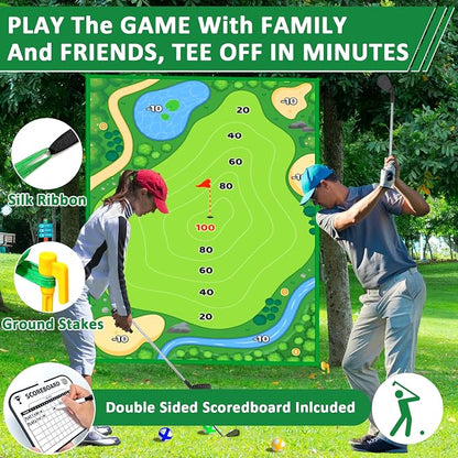 YLPARTCHER Golf Chipping Game & Practice Mat – 6 x 4 FT Sticky Golf Training Mat with Club, 20 Balls, Scoreboard & Accessories for Indoor Outdoor Play - Toys with | Sold by Uncle Wiener's Wholesale