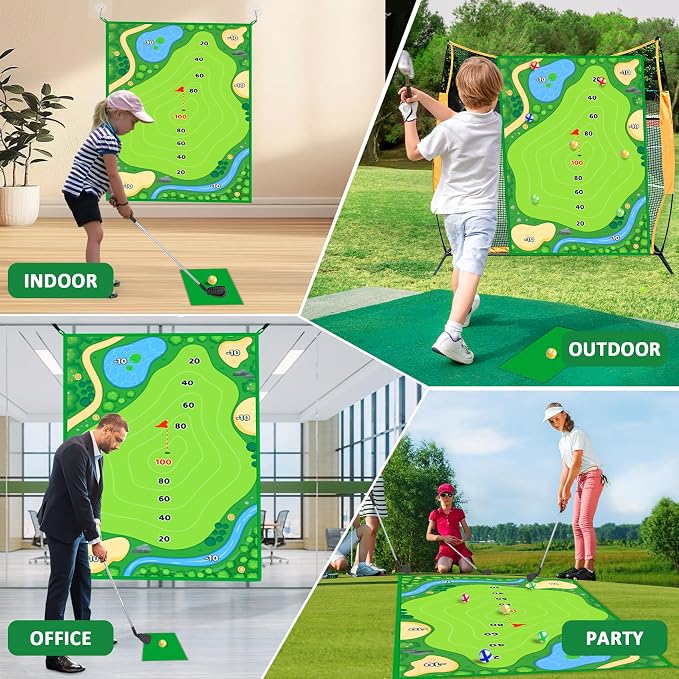 YLPARTCHER Golf Chipping Game & Practice Mat – 6 x 4 FT Sticky Golf Training Mat with Club, 20 Balls, Scoreboard & Accessories for Indoor Outdoor Play - Toys with | Sold by Uncle Wiener's Wholesale