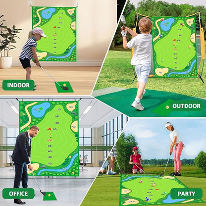 YLPARTCHER Golf Chipping Game & Practice Mat – 6 x 4 FT Sticky Golf Training Mat with Club, 20 Balls, Scoreboard & Accessories for Indoor Outdoor Play - Toys with | Sold by Uncle Wiener's Wholesale