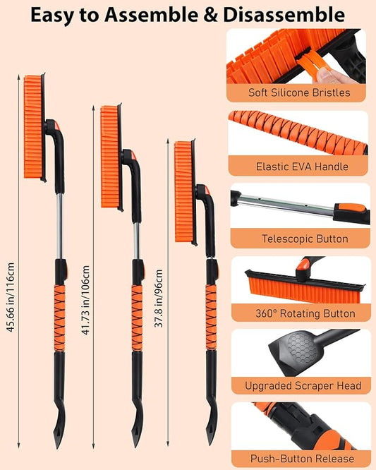 Yokye 3-in-1 Extendable Car Snow Brush & Ice Scraper – 46" Telescoping Snow Removal Tool with 360° Silicone Brush & EVA Grip - Home products with | Sold by Uncle Wiener's Wholesale