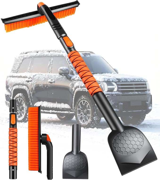 Yokye 3-in-1 Extendable Car Snow Brush & Ice Scraper – 46" Telescoping Snow Removal Tool with 360° Silicone Brush & EVA Grip - Home products with | Sold by Uncle Wiener's Wholesale