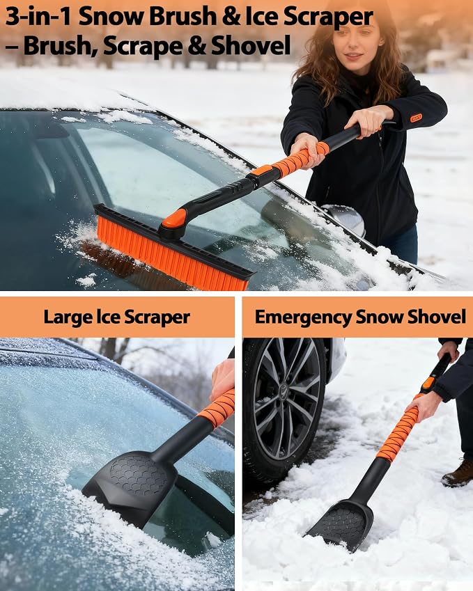 Yokye 3-in-1 Extendable Car Snow Brush & Ice Scraper – 46" Telescoping Snow Removal Tool with 360° Silicone Brush & EVA Grip - Home products with | Sold by Uncle Wiener's Wholesale