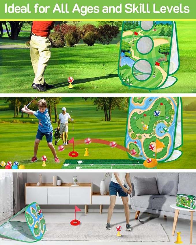 YSZZYSM 4-in-1 Kids Golf Game Set – Putting Mat, Chipping Net, Sticky Golf Boards & Adjustable Club for Indoor Outdoor Play - Toys with | Sold by Uncle Wiener's Wholesale