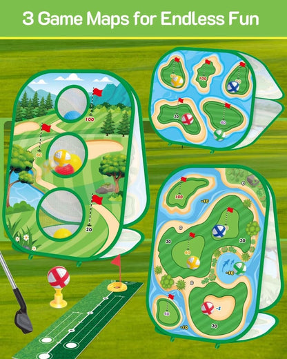 YSZZYSM 4-in-1 Kids Golf Game Set – Putting Mat, Chipping Net, Sticky Golf Boards & Adjustable Club for Indoor Outdoor Play - Toys with | Sold by Uncle Wiener's Wholesale