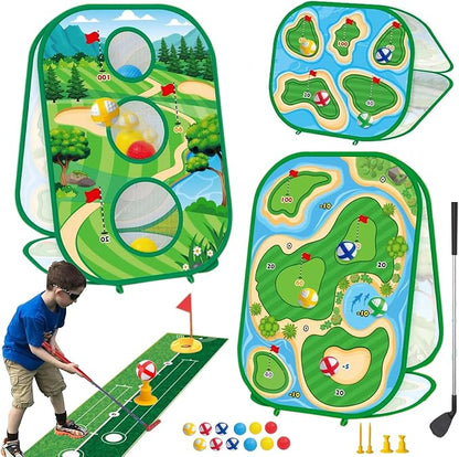 YSZZYSM 4-in-1 Kids Golf Game Set – Putting Mat, Chipping Net, Sticky Golf Boards & Adjustable Club for Indoor Outdoor Play - Toys with | Sold by Uncle Wiener's Wholesale