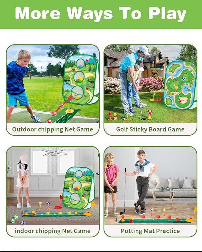 YSZZYSM 4-in-1 Kids Golf Game Set – Putting Mat, Chipping Net, Sticky Golf Boards & Adjustable Club for Indoor Outdoor Play - Toys with | Sold by Uncle Wiener's Wholesale