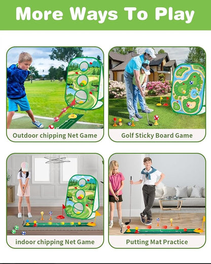 YSZZYSM 4-in-1 Kids Golf Game Set – Putting Mat, Chipping Net, Sticky Golf Boards & Adjustable Club for Indoor Outdoor Play - Toys with | Sold by Uncle Wiener's Wholesale