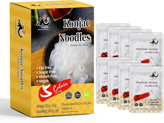 YUHO Shirataki Konjac Fettuccine Noodles 8-Pack – Vegan, Gluten-Free, Fat-Free & Low-Calorie Pasta, 150g Packs - Snack with | Sold by Uncle Wiener's Wholesale
