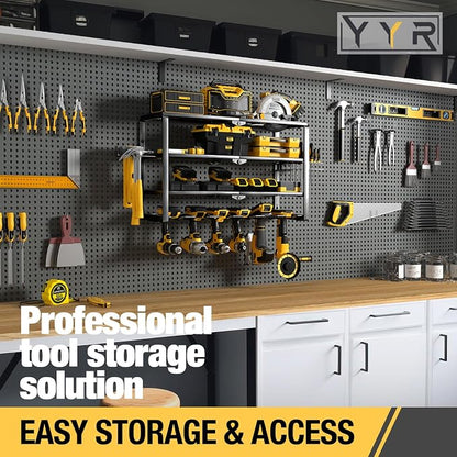 YYR 24-Inch 4-Tier Power Tool Organizer Wall Mount – Heavy Duty Metal Cordless Drill Storage Rack with 6 Drill Holders, Battery & Charging Station Shelves - General Equipment with | Sold by Uncle Wiener's Wholesale