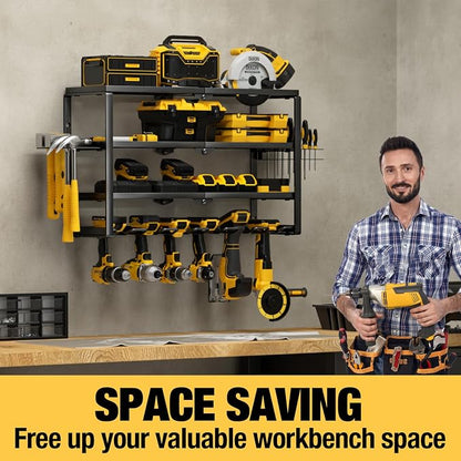 YYR 24-Inch 4-Tier Power Tool Organizer Wall Mount – Heavy Duty Metal Cordless Drill Storage Rack with 6 Drill Holders, Battery & Charging Station Shelves - General Equipment with | Sold by Uncle Wiener's Wholesale