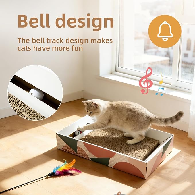 Zarevu Foldable Double-Sided Cat Scratching Pad – Corrugated Cardboard Scratcher for Indoor Cats - Pet products with 3-in-1 Box with Replaceable Scratching Pads & Interactive Ball Toy | Sold by Uncle Wiener's Wholesale