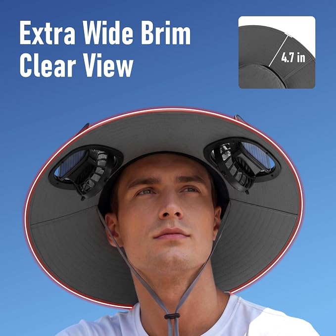 Zaximap Solar Fan Sun Hat – UPF 50+ Wide Brim Outdoor Cooling Hat with Dual 3-Speed Fans, Steel-Reinforced Brim & USB-C Charging - Hats with | Sold by Uncle Wiener's Wholesale