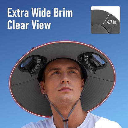 Zaximap Solar Fan Sun Hat – UPF 50+ Wide Brim Outdoor Cooling Hat with Dual 3-Speed Fans, Steel-Reinforced Brim & USB-C Charging - Hats with | Sold by Uncle Wiener's Wholesale