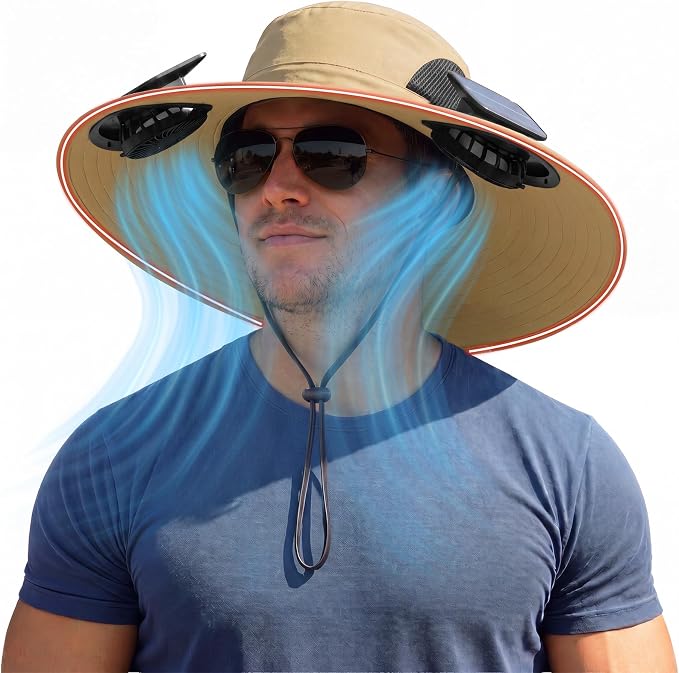 Zaximap Solar Fan Sun Hat – UPF 50+ Wide Brim Outdoor Cooling Hat with Dual 3-Speed Fans, Steel-Reinforced Brim & USB-C Charging - Hats with | Sold by Uncle Wiener's Wholesale