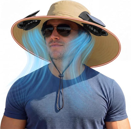 Zaximap Solar Fan Sun Hat – UPF 50+ Wide Brim Outdoor Cooling Hat with Dual 3-Speed Fans, Steel-Reinforced Brim & USB-C Charging - Hats with | Sold by Uncle Wiener's Wholesale