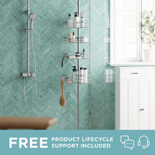 Zenna Home 2159NN Tension Pole Shower Caddy, Satin Nickel - with | Sold by Uncle Wiener's Wholesale
